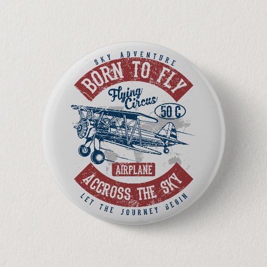 Badge Rond 5 Cm Né Pour Vol Sky Aventure À Travers L'Avion Sky (Devant)