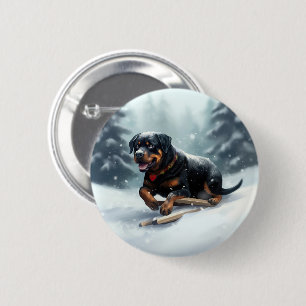 Badge Rond 5 Cm Neige de Noël Rottweiler hiver Oreiller