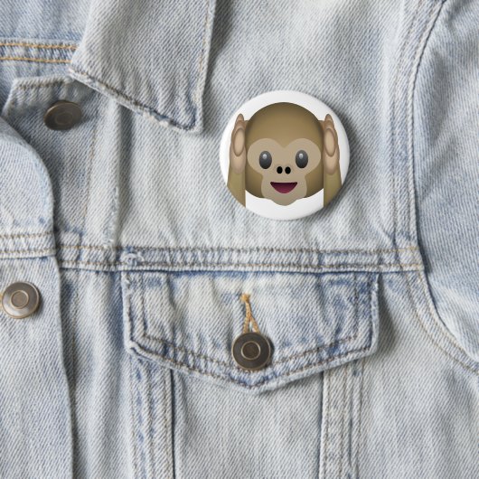 Badge Rond 5 Cm N'entendez pas Emoji Singe Mal (En situation)