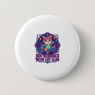 Badge Rond 5 Cm Néon de chat aérobic des années 80 - Conception dr