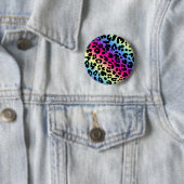 Badge Rond 5 Cm Neon Rainbow Leopard Motif Imprimer (En situation)