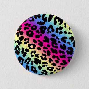 Badge Rond 5 Cm Neon Rainbow Leopard Motif Imprimer