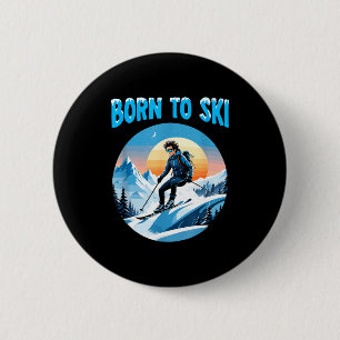 Badge Rond 5 Cm Nés pour skier lunettes de ski drôles montagne hiv