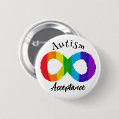 Badge Rond 5 Cm Neurodiversité Acceptation de l'autisme Arc-en-cie (Devant & derrière)