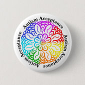 Badge Rond 5 Cm Neurodiversité Autisme Acceptation Rainbow Mandala (Devant)