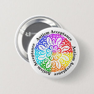 Badge Rond 5 Cm Neurodiversité Autisme Acceptation Rainbow Mandala