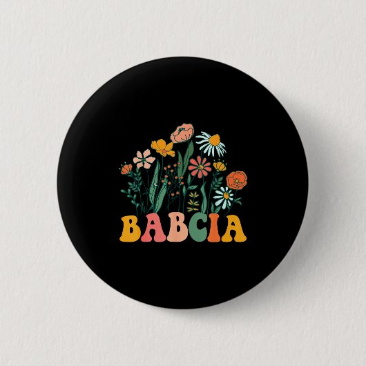 Badge Rond 5 Cm New Babcia Wildflower First Birthday & Baby Sh (Devant)