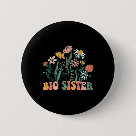 Badge Rond 5 Cm New Big Sister Wildflower First Birthday & Bab (Devant)
