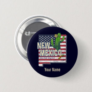 Badge Rond 5 Cm New Mexico State États-Unis Carte Vintage USA