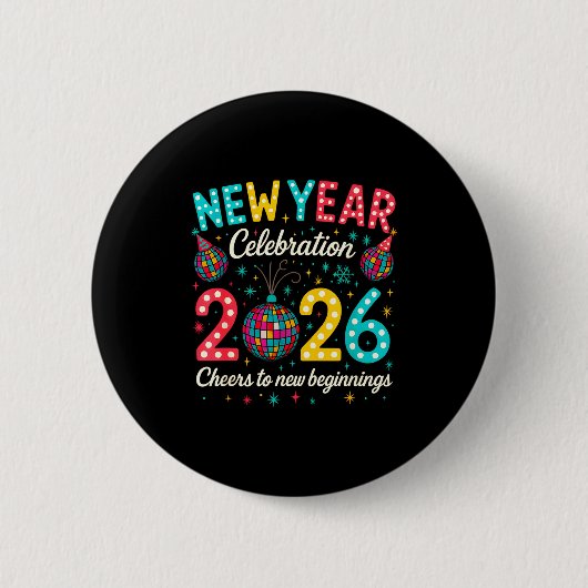 Badge Rond 5 Cm New Year Celebration 2026 Disco Ball Matching Wint (Devant)