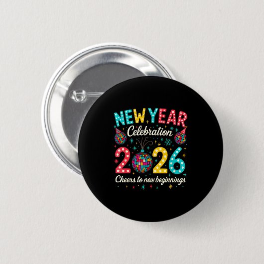 Badge Rond 5 Cm New Year Celebration 2026 Disco Ball Matching Wint (Devant & derrière)
