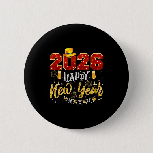 Badge Rond 5 Cm New Years Eve Party 2026 Fireworks Happy New Year  (Devant)