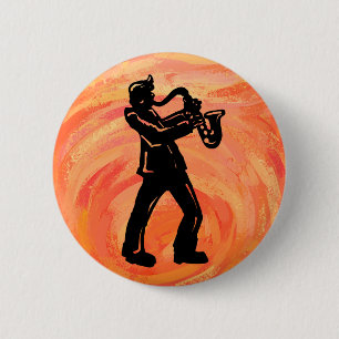 Badge Rond 5 Cm New York Boogie Nights Saxophone Orange