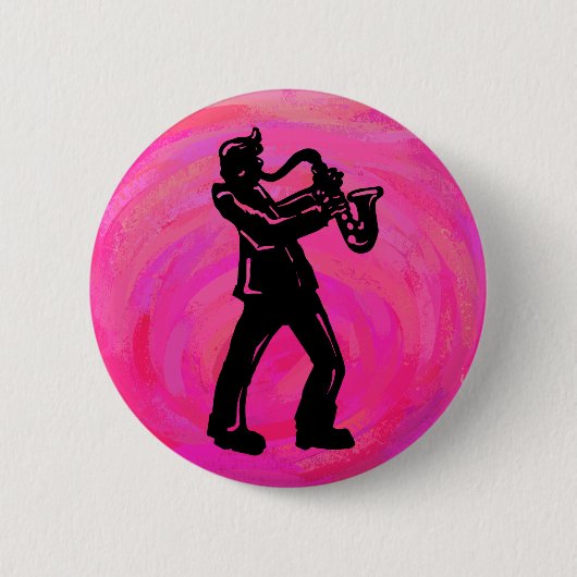 Badge Rond 5 Cm New York Boogie Nuits Saxophone Hot Pink (Devant)