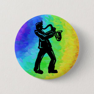 Badge Rond 5 Cm New York Boogie Nuits Saxophone Rainbow