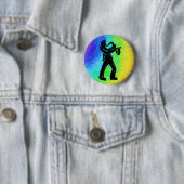 Badge Rond 5 Cm New York Boogie Nuits Saxophone Rainbow (En situation)