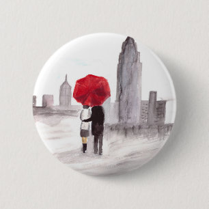 Badge Rond 5 Cm New York love couple with red umbrella