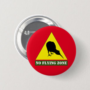Badge Rond 5 Cm New Zealand, Kiwi Bird & No Flying Zone /Aotearoa