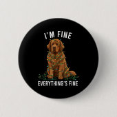 Badge Rond 5 Cm Newfoundland Dog Christmas I'm Fine Everything Is (Devant)