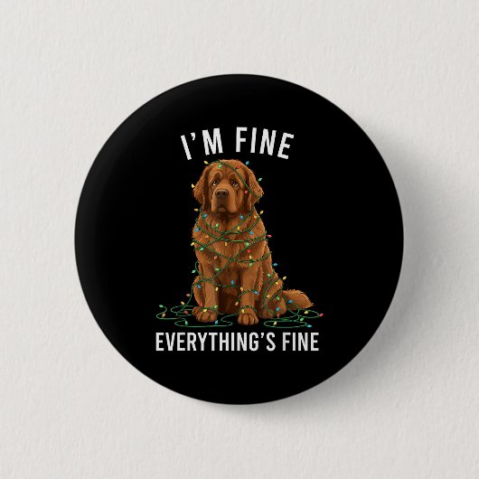 Badge Rond 5 Cm Newfoundland Dog Christmas I'm Fine Everything Is (Devant)