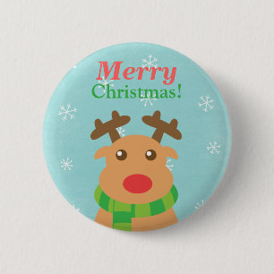 Badge Rond 5 Cm Nez rouge Butoon de renne mignon de Joyeux Noël