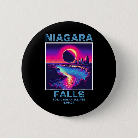 Badge Rond 5 Cm Niagara Falls Total Solar Eclipse 2024 80s New Yor (Devant)