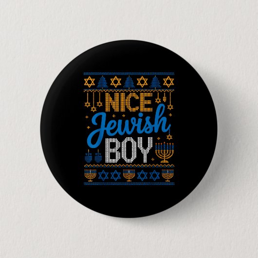 Badge Rond 5 Cm Nice Jewish Boy Hanukkah Menorah Dreidel Ugly Swea (Devant)