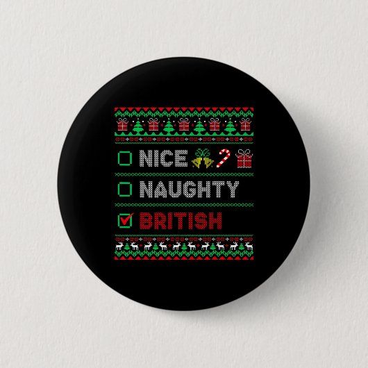 Badge Rond 5 Cm Nice Naughty British Christmas Checklist Angleterr (Devant)