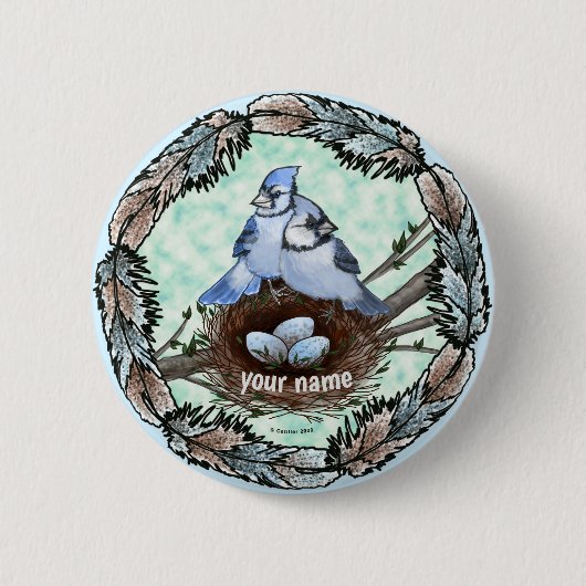 Badge Rond 5 Cm Nid de geai bleu (Devant)