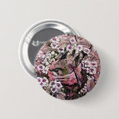 Badge Rond 5 Cm NID OISEAU, rose rouge blanc (Devant & derrière)