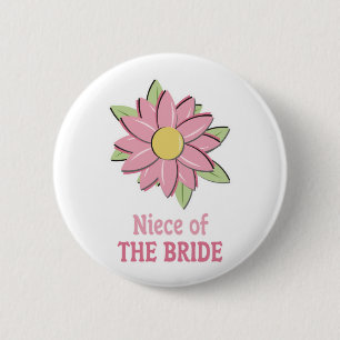Badge Rond 5 Cm Nièce rose de jeune mariée de fleur