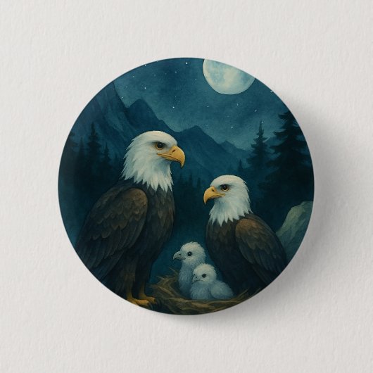 Badge Rond 5 Cm Night Watch - Famille d'aigle sous les étoiles (Devant)