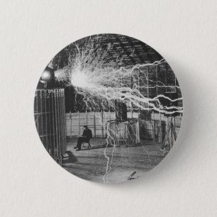 Badge Rond 5 Cm Nikola Tesla à son laboratoire de Colorado