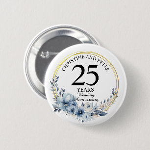 Badge Rond 5 Cm N'importe quel Mariage Elégant Blue Floral Anniver