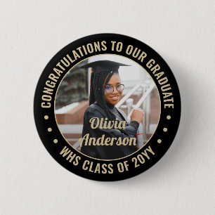Badge Rond 5 Cm N'importe quel texte Graduation Photo Elegant Noir