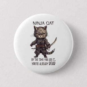 Badge Rond 5 Cm Ninja Cat, Japonais Samurai Kawaii Cat Tattoo Funn