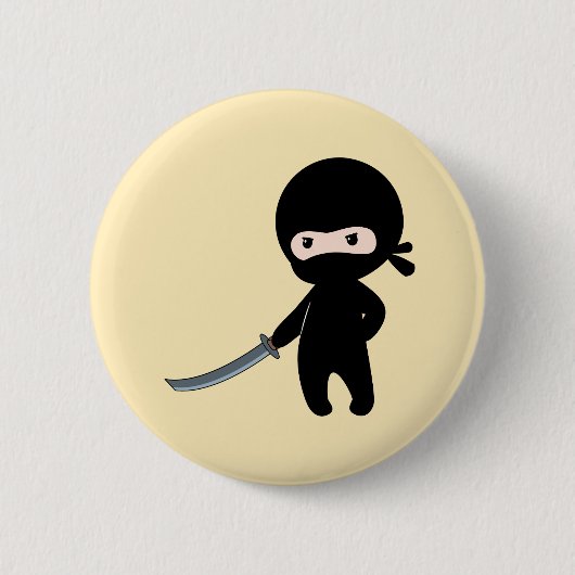 Badge Rond 5 Cm Ninja minuscule en colère sur jaune (Devant)