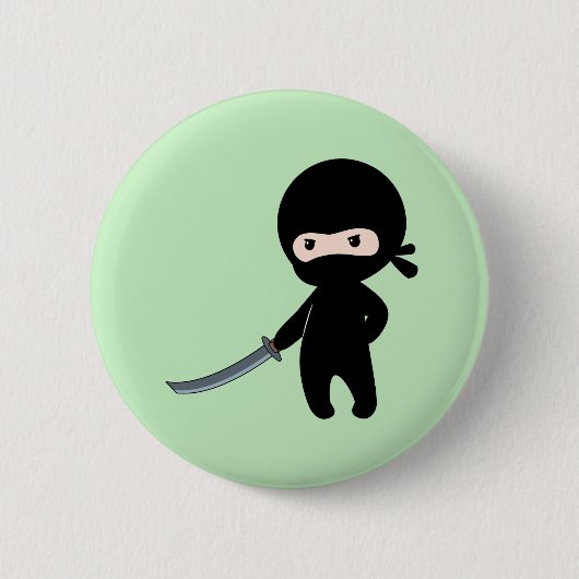Badge Rond 5 Cm Ninja minuscule en colère sur vert (Devant)