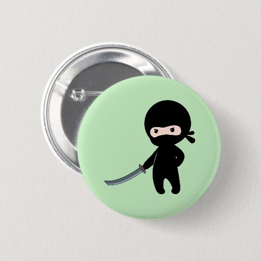 Badge Rond 5 Cm Ninja minuscule en colère sur vert (Devant & derrière)