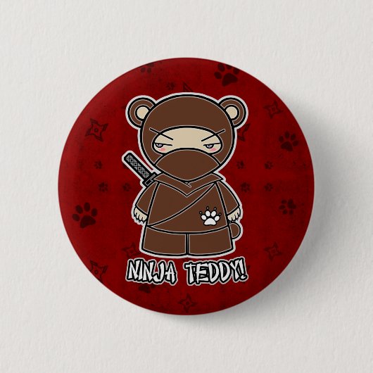 Badge Rond 5 Cm Ninja Teddy ! Bouton rouge (Devant)