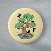 Badge Rond 5 Cm Ninjas dans l'arbre Bonsai sur Jaune