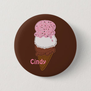 Badge Rond 5 Cm NIP Napolitain-Glace-Cones-2 BOUTONS