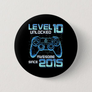 Badge Rond 5 Cm Niveau 10 Débloqué Fête de Jeu Vidéo 10e Anniversa