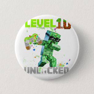 Badge Rond 5 Cm Niveau 10 déverrouillé - Anniversaire Garçon Pixel