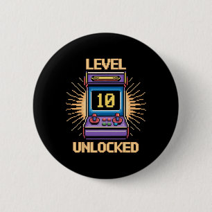 Badge Rond 5 Cm Niveau 10 Déverrouiller Jeu d'anniversaire 10 ans 