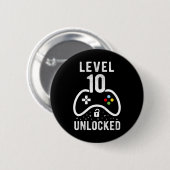 Badge Rond 5 Cm Niveau 10 Jeu vidéo déverrouillé 10e anniversaire (Devant & derrière)