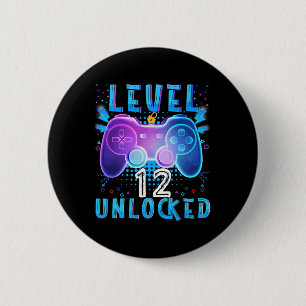 Badge Rond 5 Cm Niveau 12 Jeu vidéo déverrouillé 12e anniversaire