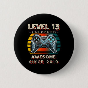 Badge Rond 5 Cm Niveau 13 Jeu vidéo déverrouillé 13e anniversaire