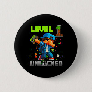Badge Rond 5 Cm Niveau 1 Débloqué Drôle Anniversaire Garçon Pixel 