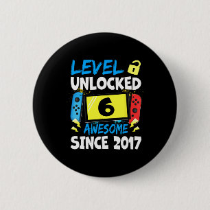 Badge Rond 5 Cm Niveau 6 de garçon d'anniversaire débloqué Incroya